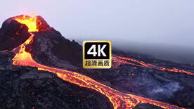 航拍火山爆发后流淌的岩浆