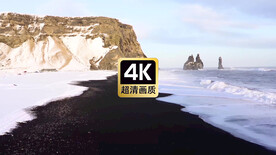 航拍海浪高速冲上沙滩