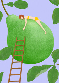 夏天凉爽女孩柚子插画