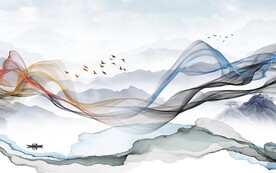 线条现代山水画 TIF分层图