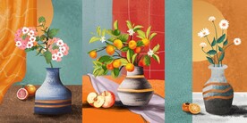 北欧小清新重彩客厅三联画装饰画