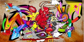 欧美风魔鬼摩托涂鸦餐饮酒吧壁画