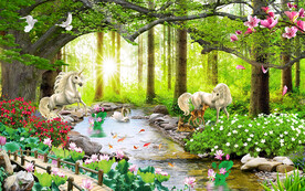 梦幻森林独角兽背景墙