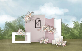 粉色户外婚礼效果图迎宾区效果图