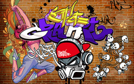 红砖墙街舞涂鸦工装背景墙