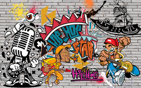 灰色砖墙涂鸦音乐工装背景墙