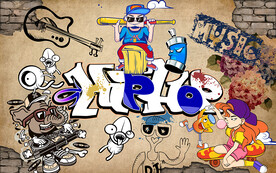 砖墙涂鸦英文字母工装背景墙