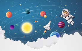 太空火箭星星儿童房背景墙