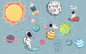 可爱卡通太空人儿童房背景墙