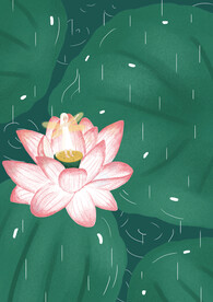 荷花大暑可爱扁平插画