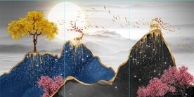 新中式抽象森林麋鹿电视背景墙