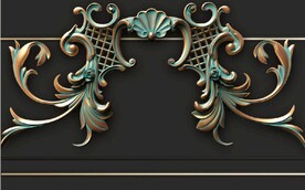 北欧抽象浮雕金色花纹电视背景墙