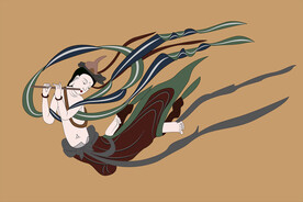 敦煌莫高窟390窟壁画吹笛飞天