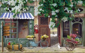 欧美田园风鲜花街道餐饮酒吧壁画