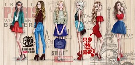 欧美风美女模特服装店背景墙