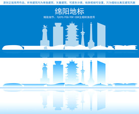 绵阳地标建筑剪影