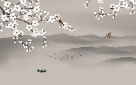 水墨梅花山水背景墙
