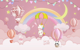 可爱卡通独角兽彩虹儿童房背景墙