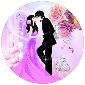紫色浪漫情侣圆形装饰画