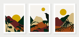 叶子山脉插画装饰画