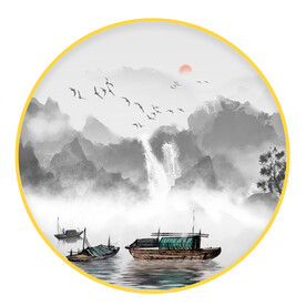 山水圆形挂画