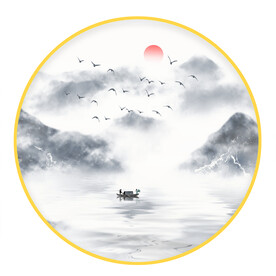 山水圆形画