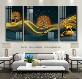现代简约客厅石来运装饰画三联画