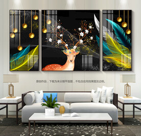 轻奢风客厅装饰画羽毛梅花鹿挂画