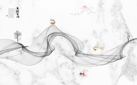 新中式爵士白大理石山水背景墙