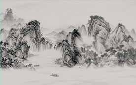 新中式水墨山水风景电视背景墙