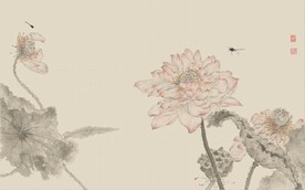 新中式水墨荷花电视背景墙