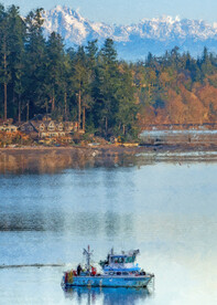 数字油画装饰画素材林间游船