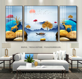 现代简约客厅山水装饰画沙发背景