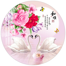 牡丹花天鹅家和富贵圆形装饰画