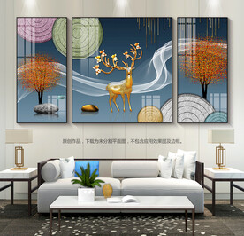 简约客厅装饰画石来运转三联画