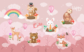 可爱卡通小动物儿童房背景墙