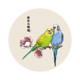 鹦鹉与桃花插画矢量元素