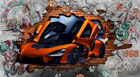 3D涂鸦砖墙汽车背景墙