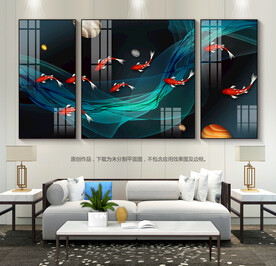 现代简约客厅装饰画九鱼图挂画
