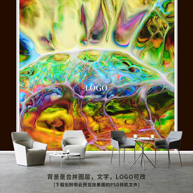 手绘艺术抽象客厅背景墙