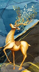 金色发财鹿玄关画