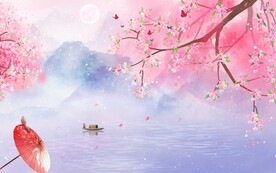 桃花中式山水电视背景墙