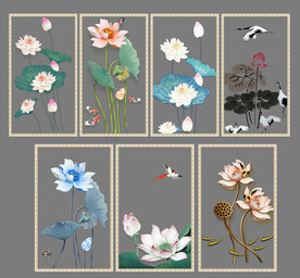 水墨 手绘荷花荷叶素材