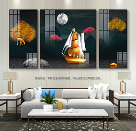 轻奢风一帆风顺客厅装饰画三联画