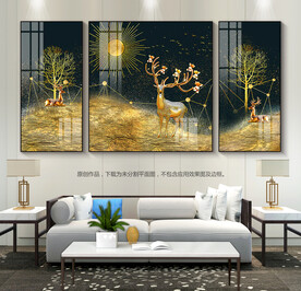 轻奢风客厅三联画沙发背景画挂画