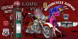 欧美风摩托车情侣餐饮酒吧背景墙