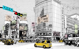 欧美风城市街道广告牌背景墙壁画