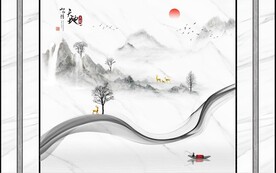 新中式意境山水背景墙