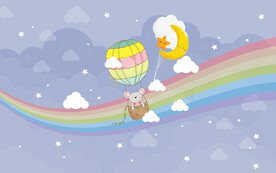 可爱卡通小熊热气球儿童房背景墙