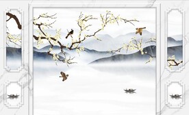 水墨山水  花 船